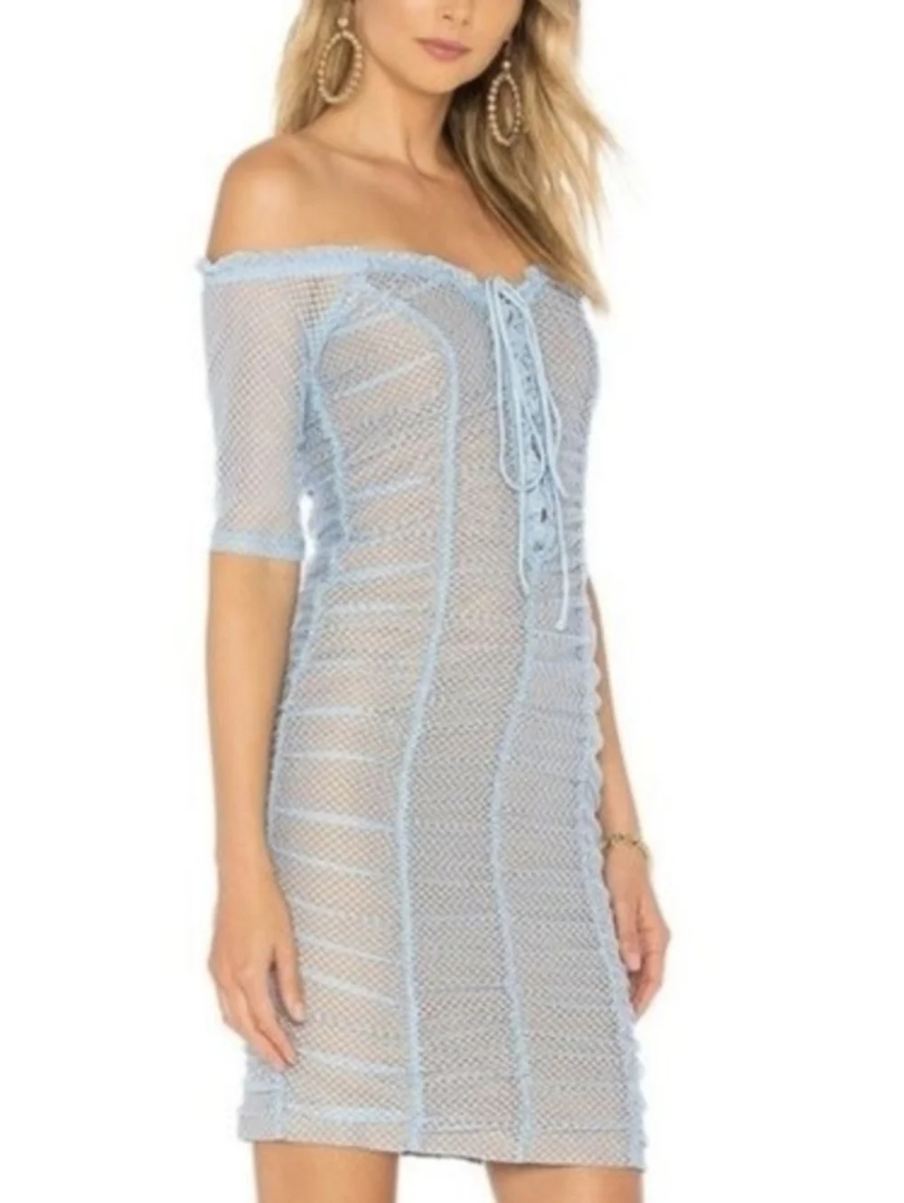 MAJORELLE Ava Dress Baby Blue Lace Up Ruched Mini Size XXS